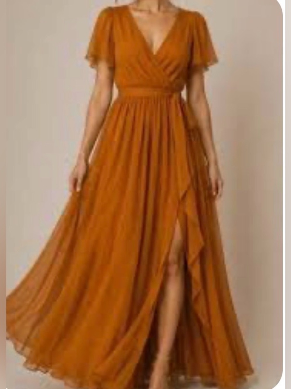 Baltic Born Mustard Flutter-Sleeve Wrap Maxi Dress sz S